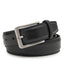 Coiled black belt showing the buckle frame, tongue, painted edge, and adjustment holes