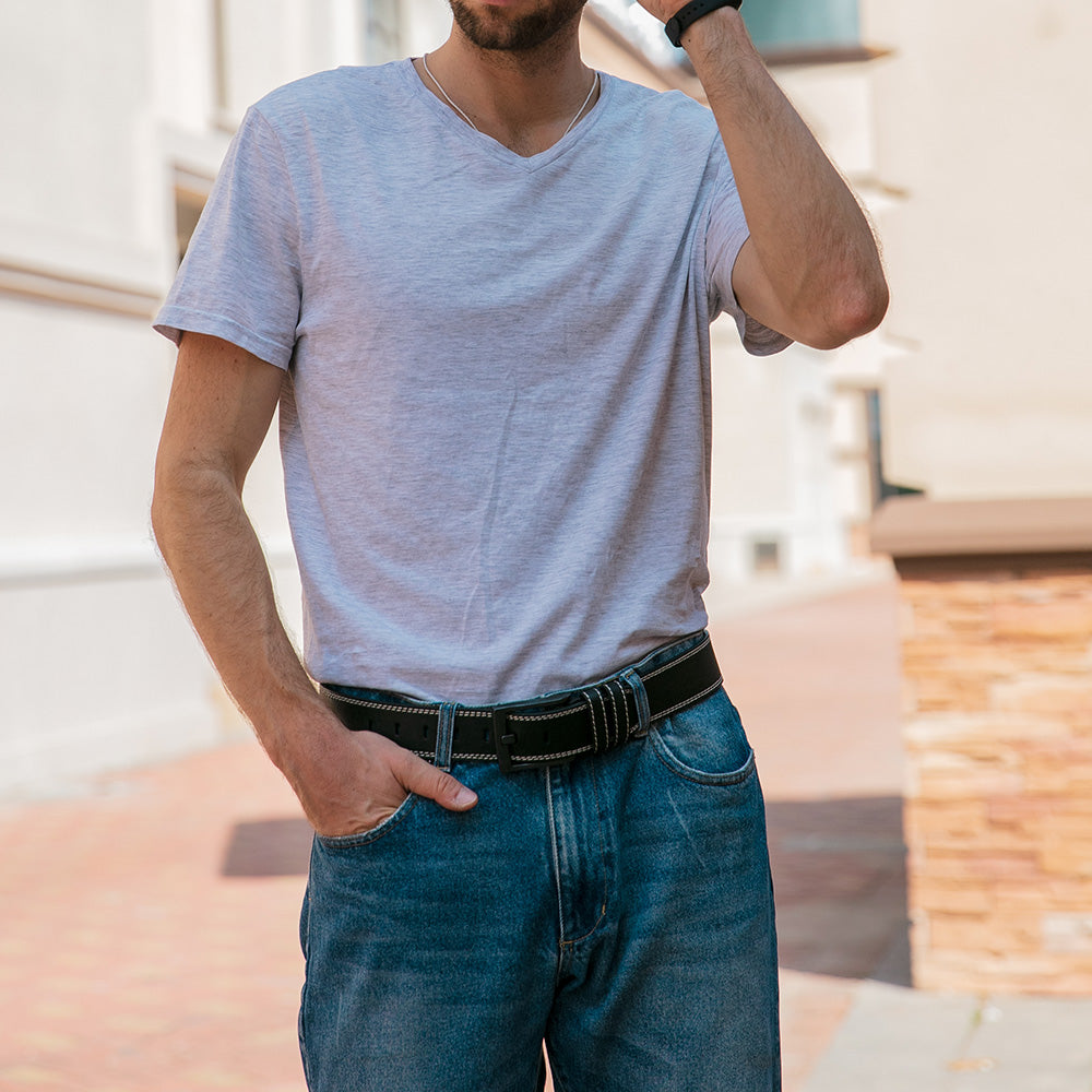Men's casual leather and woven belts