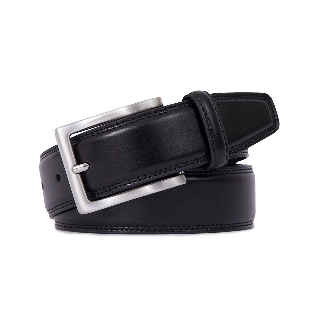 Classic Double-Stitch Single Prong Reversible Business Leather Belt for Men