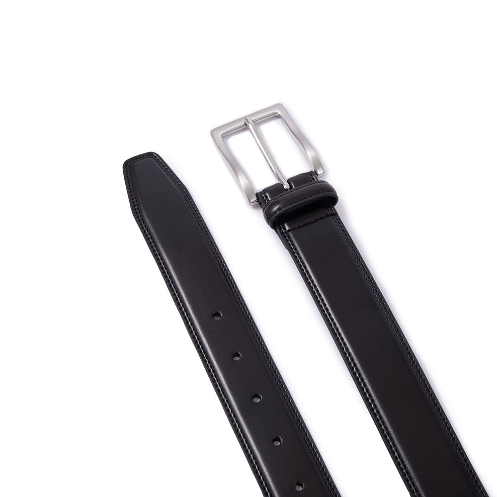 Classic Double-Stitch Single Prong Reversible Business Leather Belt for Men