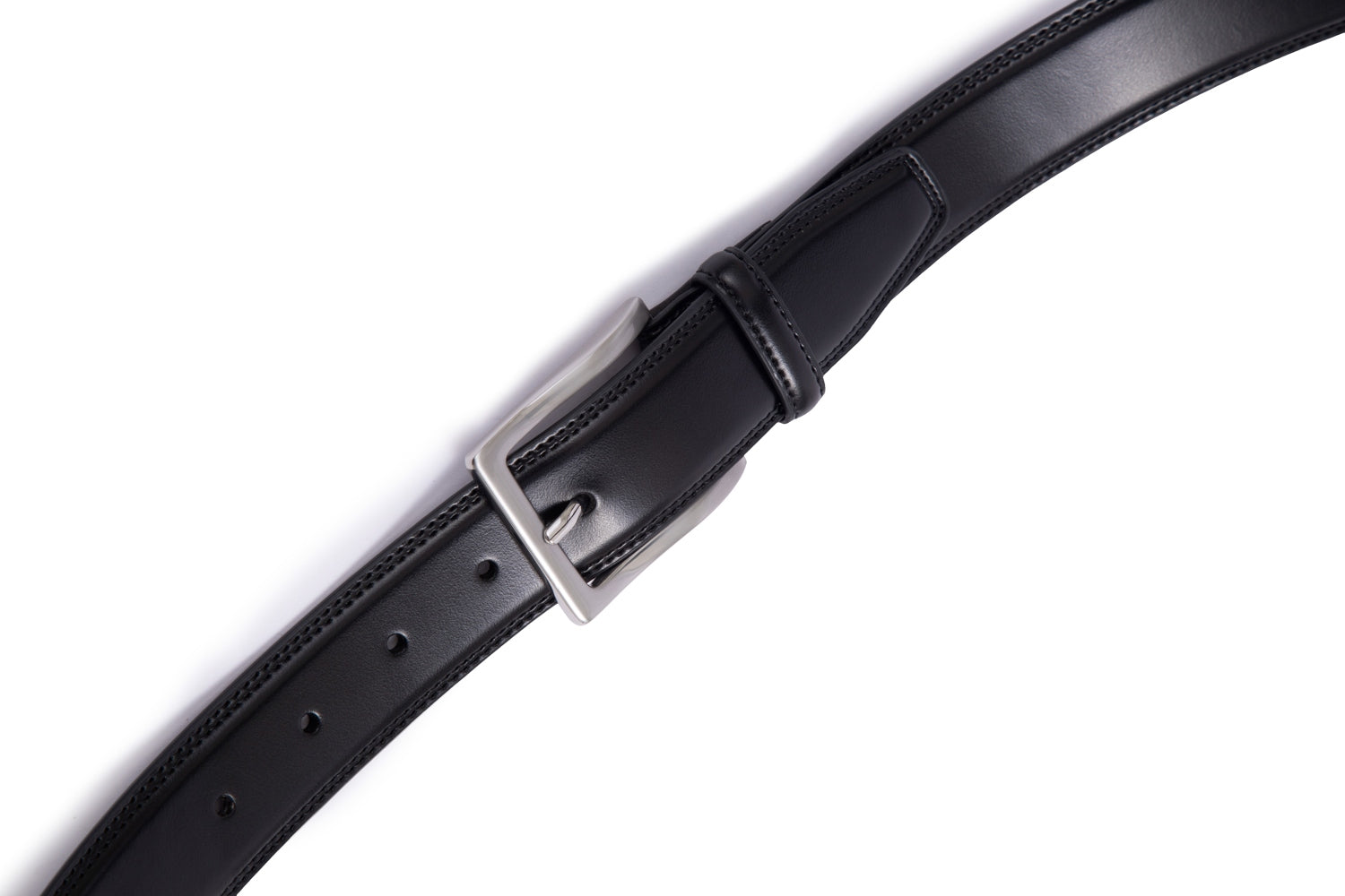 Classic Double-Stitch Single Prong Reversible Business Leather Belt for Men