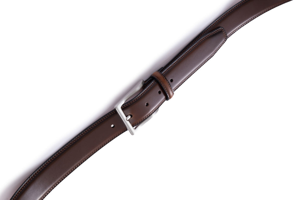 Classic Double-Stitch Single Prong Reversible Business Leather Belt for Men