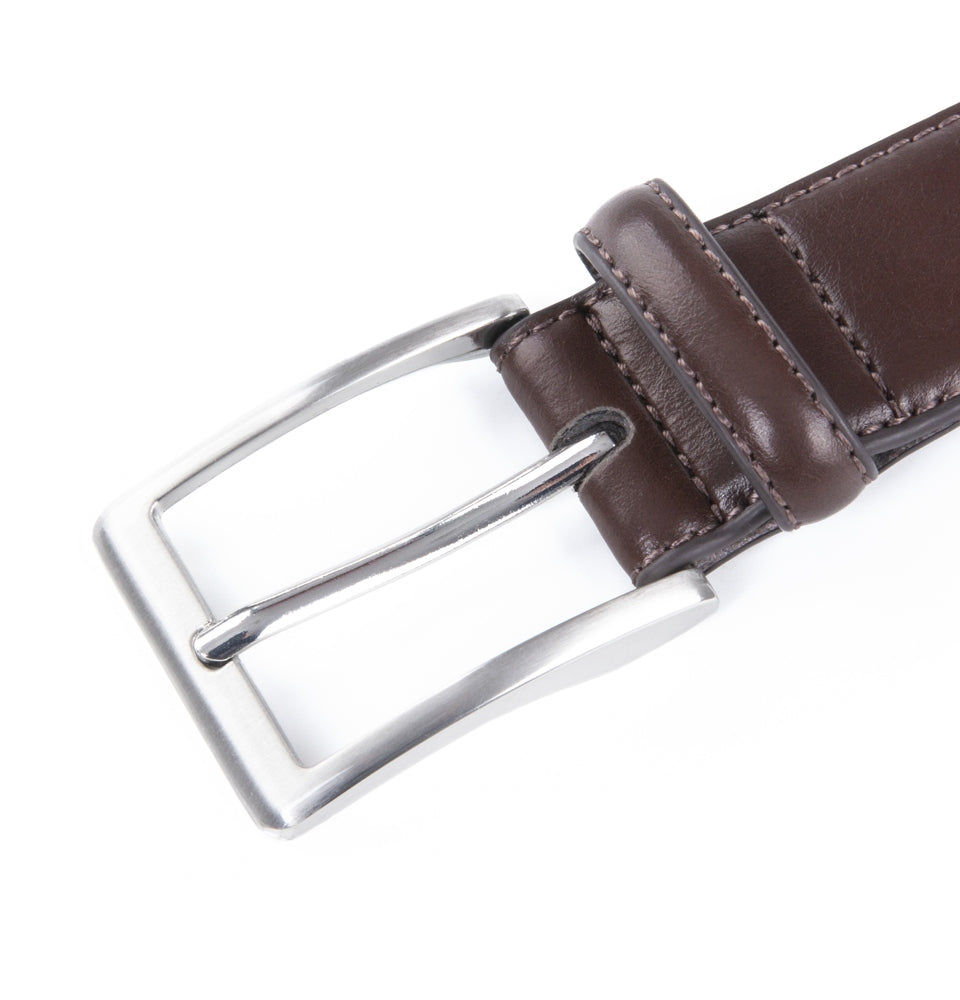 Classic Double-Stitch Double Leather Loops Single Prong Genuine Leather Men's Belt