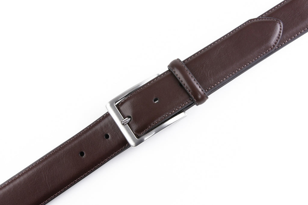Classic Double-Stitch Double Leather Loops Single Prong Genuine Leather Men's Belt