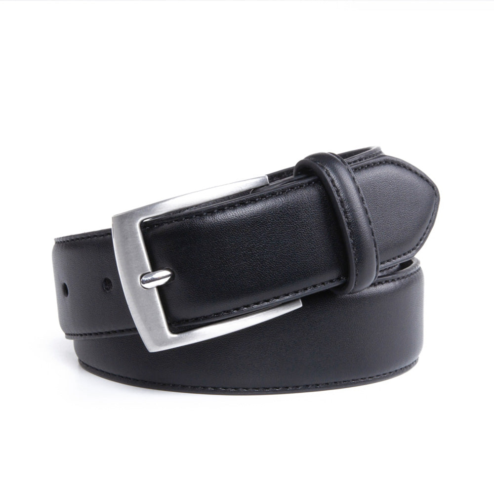 Men's Classic Leather Belt – Brushed Nickel Pin Buckle Business Casual Belt Main image