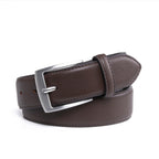 Men's Classic Leather Belt – Brushed Nickel Pin Buckle Business Casual Belt
