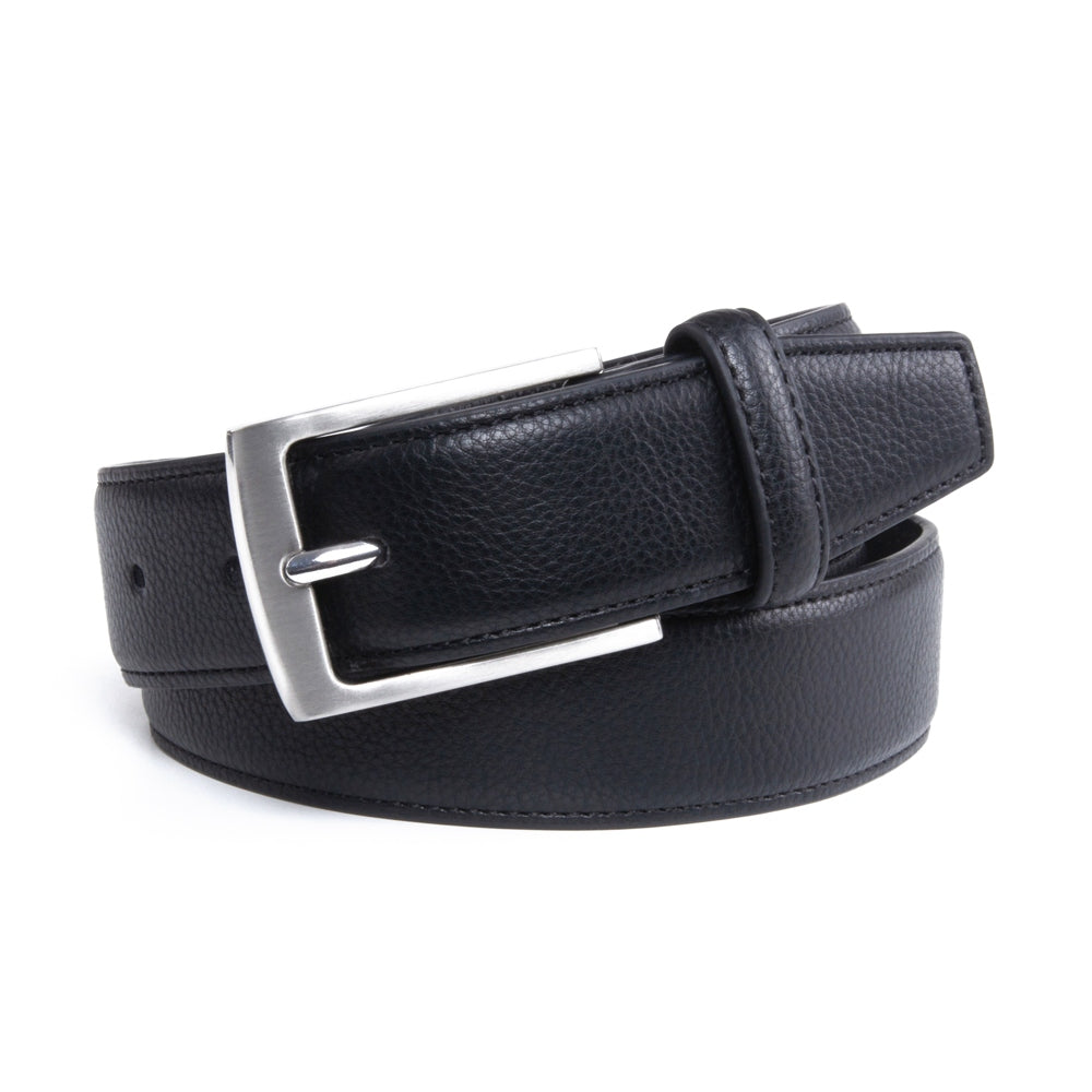 Classic Pebbled Grain Double Leather Loops Single Prong Synthetic Leather Men's Belt