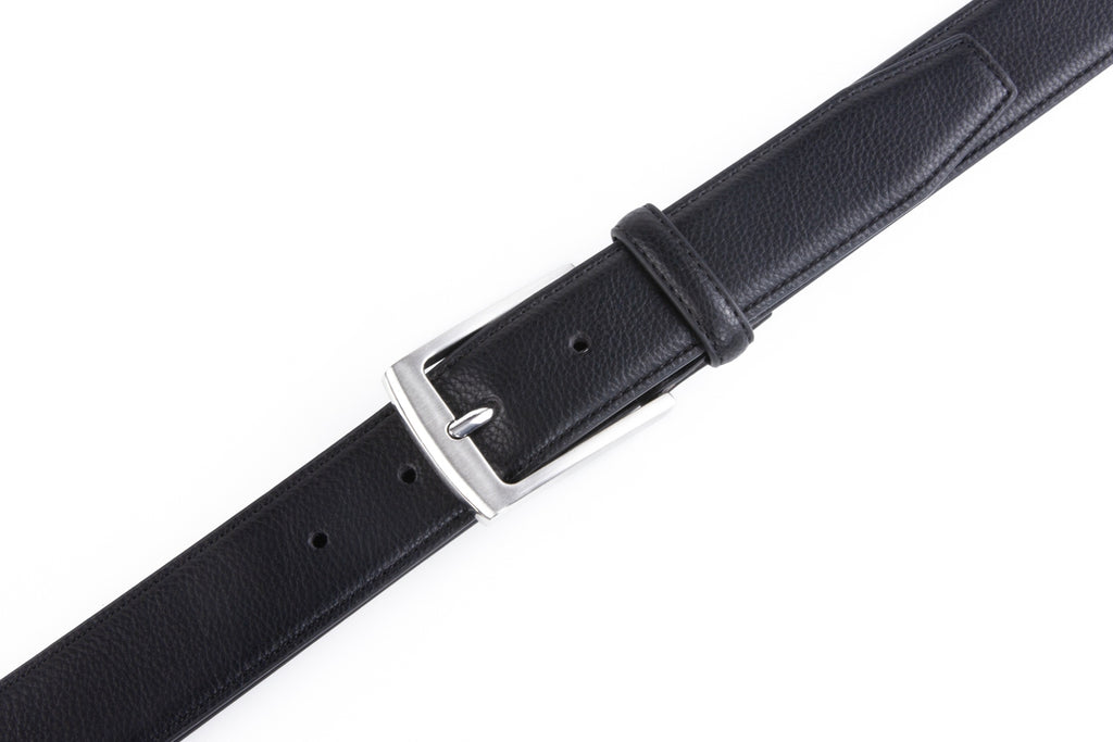 Classic Pebbled Grain Double Leather Loops Single Prong Synthetic Leather Men's Belt