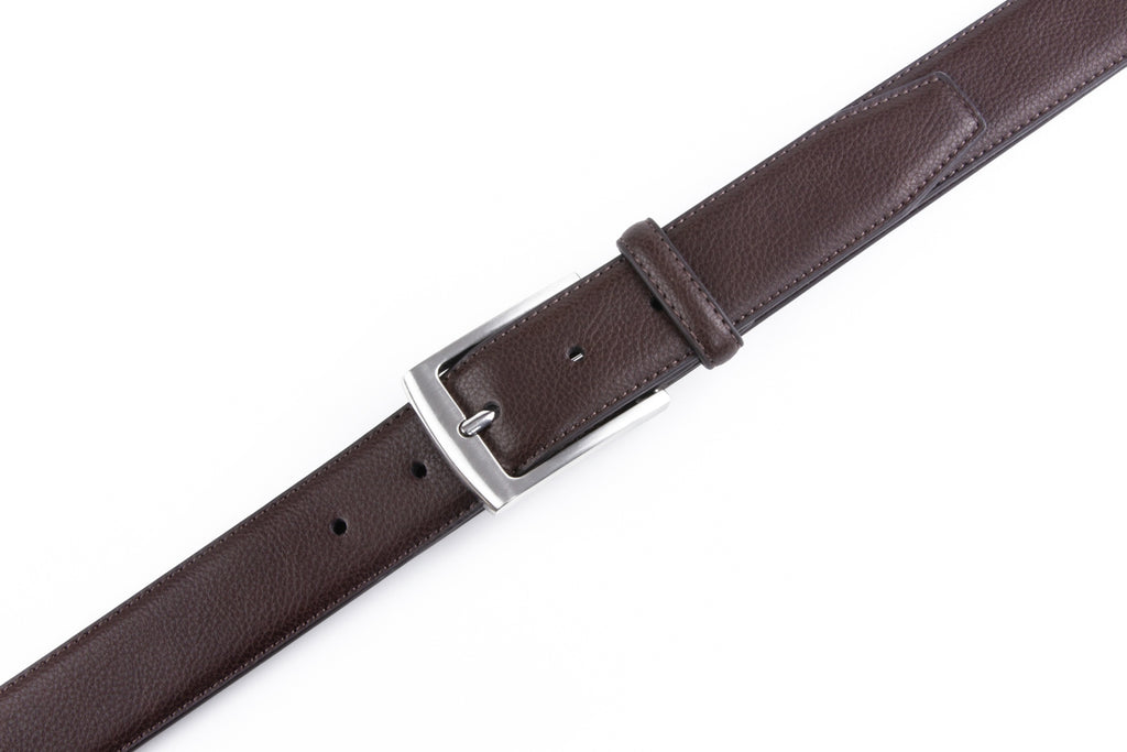 Classic Pebbled Grain Double Leather Loops Single Prong Synthetic Leather Men's Belt