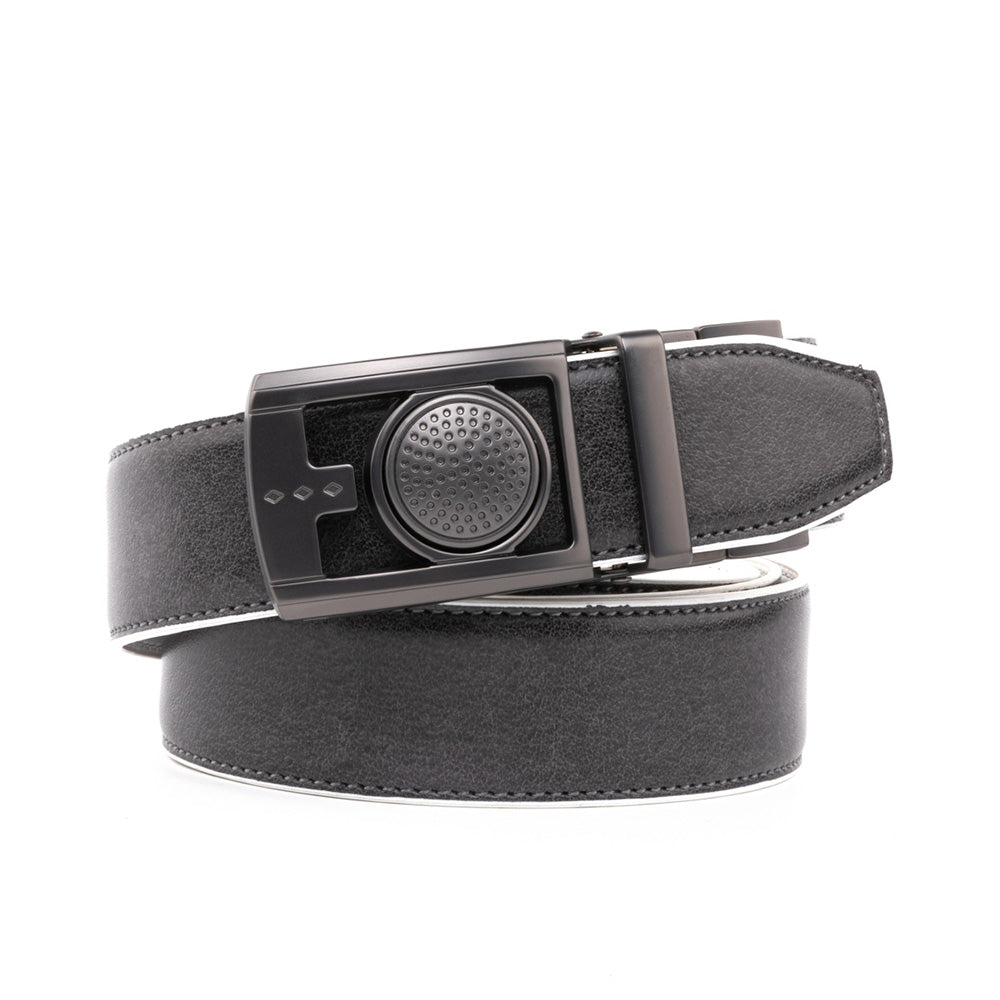 Men's Reversible Golf Belt – Two-Tone Leather Belt with Magnetic Ball Markers - Grey/White Main image