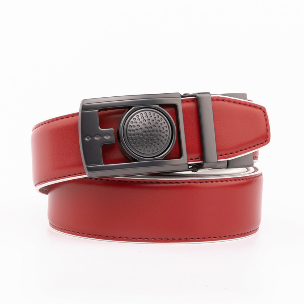 Men's Reversible Golf Belt – Two-Tone Leather Belt with Magnetic Ball Markers