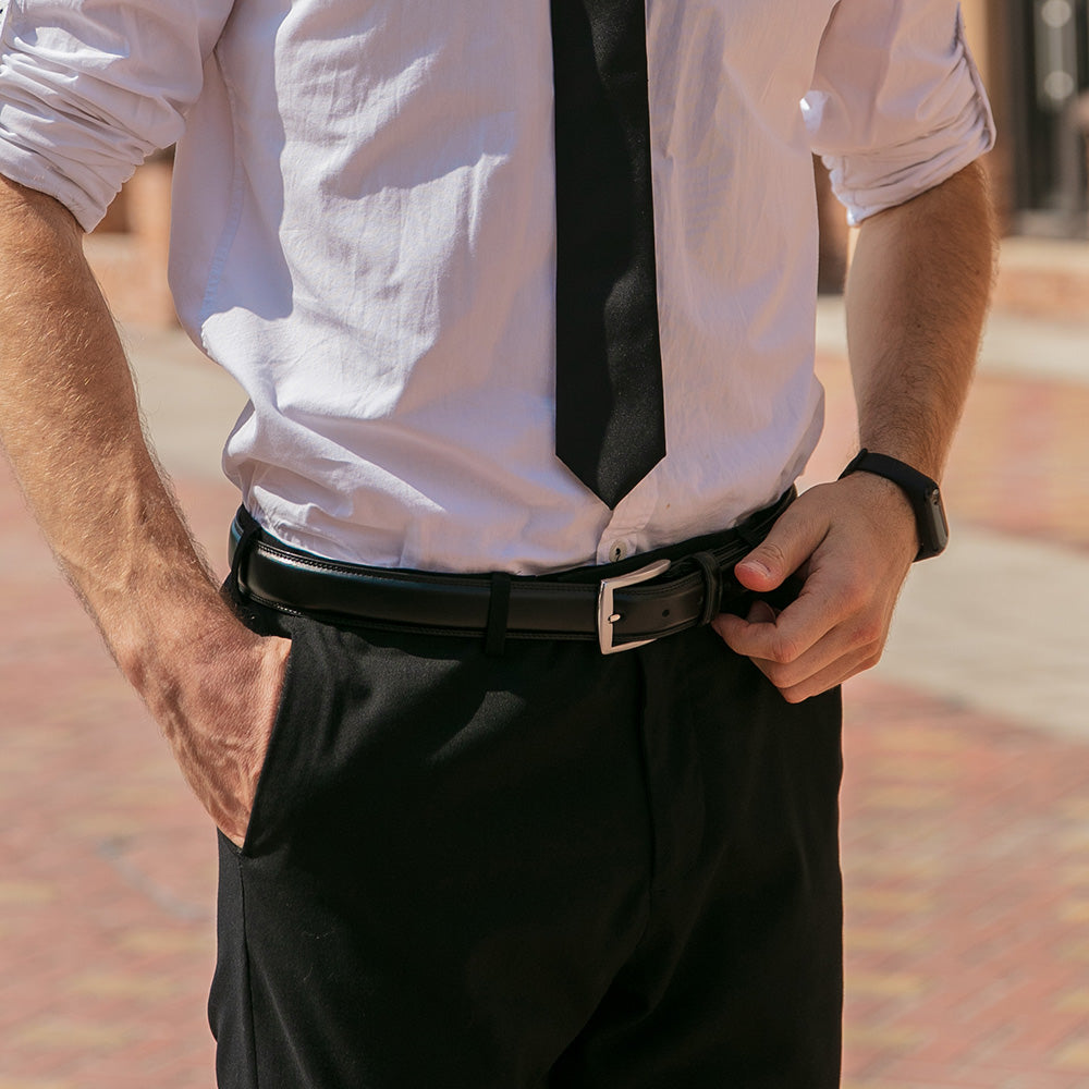 Men's Classic Leather Pin Buckle Belt – Business Casual Everyday Belt - Black Secondary image