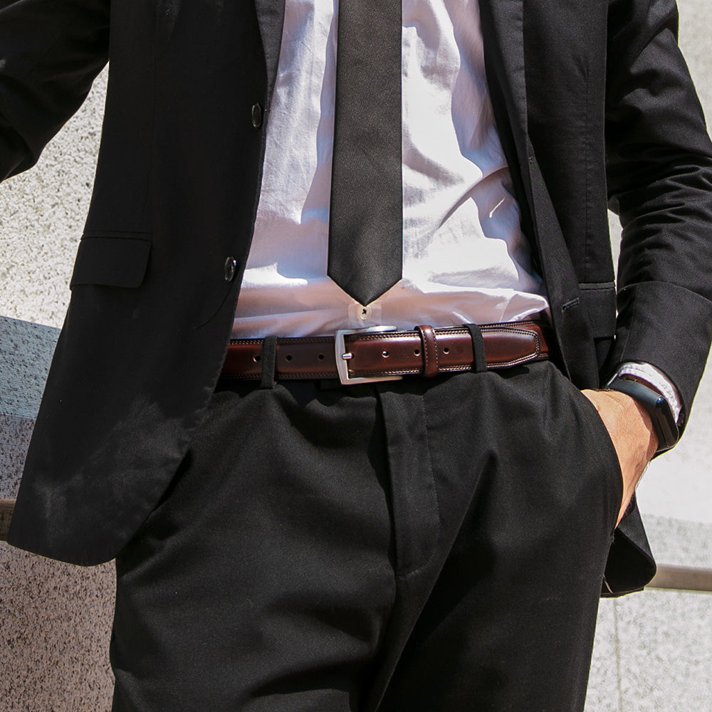 Men's Classic Leather Pin Buckle Belt – Business Casual Everyday Belt - Mahogany Secondary image