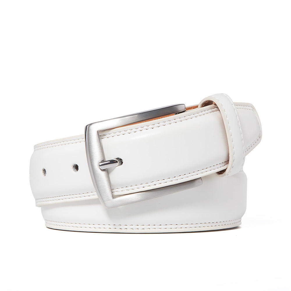 Men's Classic Leather Pin Buckle Belt – Business Casual Everyday Belt - White