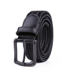 Black Woven Leather Trim Single Prong Buckle Men's Belt