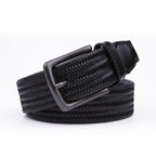 Woven Leather Trim Single Prong Buckle Men's Belt