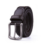 Black Woven Leather Trim Single Prong Buckle Men's Belt