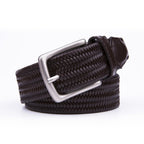 Woven Leather Trim Single Prong Buckle Men's Belt