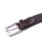 Black Woven Leather Trim Single Prong Buckle Men's Belt