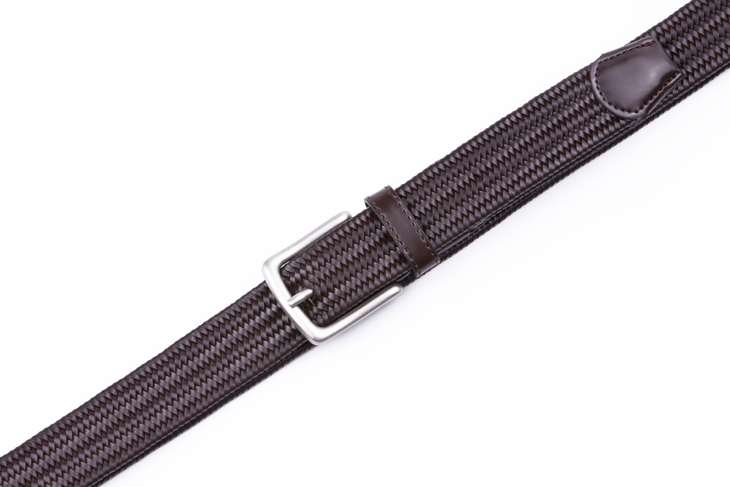 Black Woven Leather Trim Single Prong Buckle Men's Belt