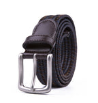 Black Woven Leather Trim Single Prong Buckle Men's Belt