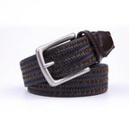 Black Woven Leather Trim Single Prong Buckle Men's Belt