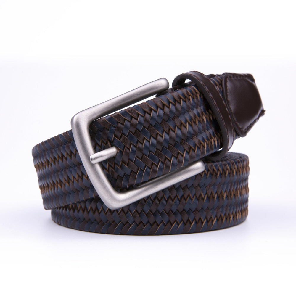 Woven Leather Trim Single Prong Buckle Men's Belt