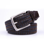 Woven Leather Trim Single Prong Buckle Men's Belt