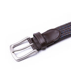 Black Woven Leather Trim Single Prong Buckle Men's Belt
