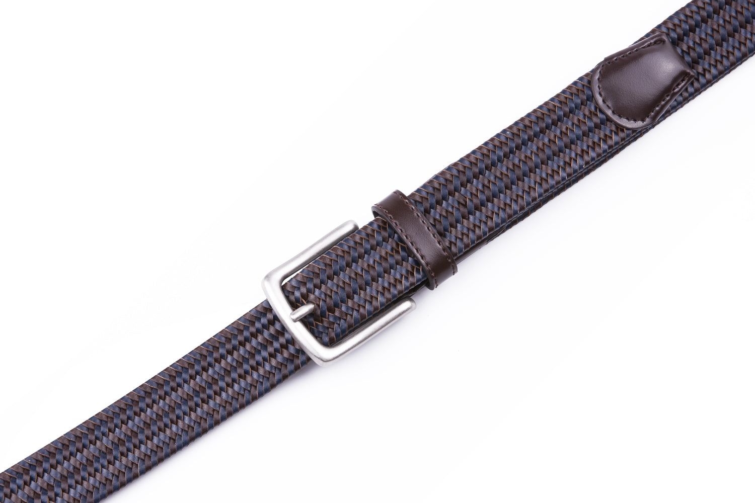 Black Woven Leather Trim Single Prong Buckle Men's Belt