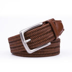 Woven Leather Trim Single Prong Buckle Men's Belt