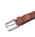 Black Woven Leather Trim Single Prong Buckle Men's Belt