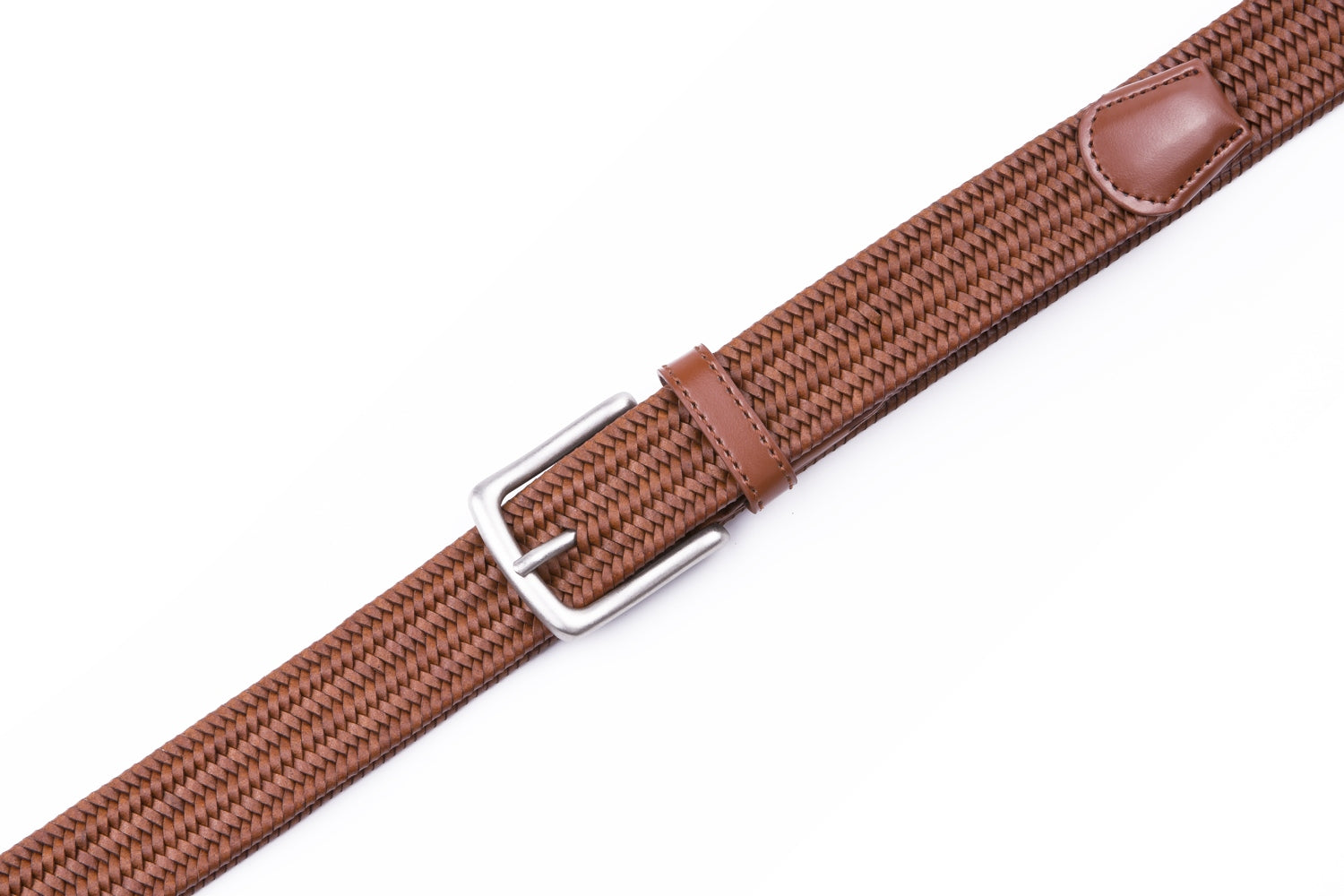 Black Woven Leather Trim Single Prong Buckle Men's Belt