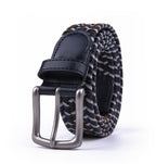 Black Woven Leather Trim Single Prong Buckle Men's Belt