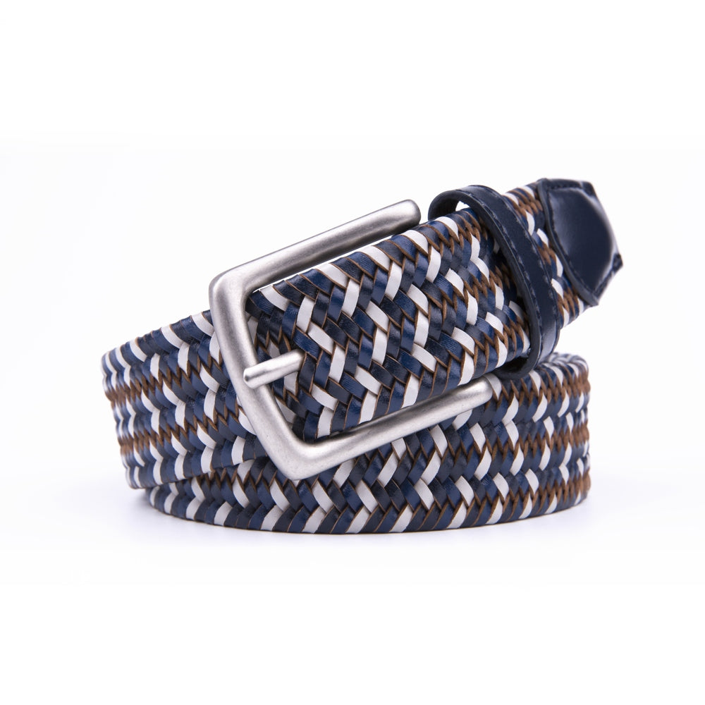Black Woven Leather Trim Single Prong Buckle Men's Belt