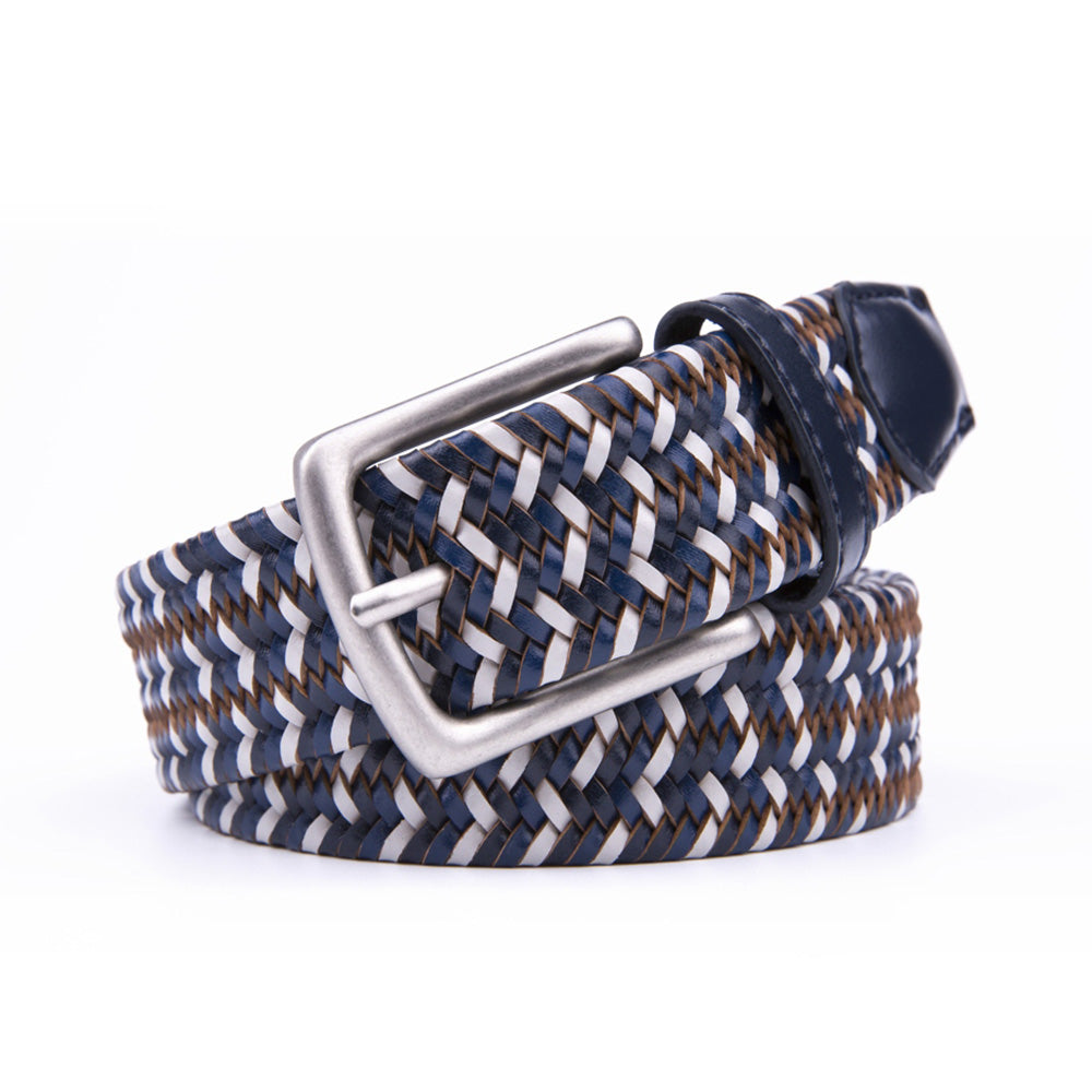 Woven Leather Trim Single Prong Buckle Men's Belt