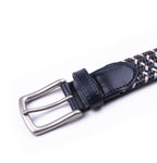 Black Woven Leather Trim Single Prong Buckle Men's Belt