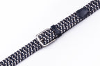 Black Woven Leather Trim Single Prong Buckle Men's Belt