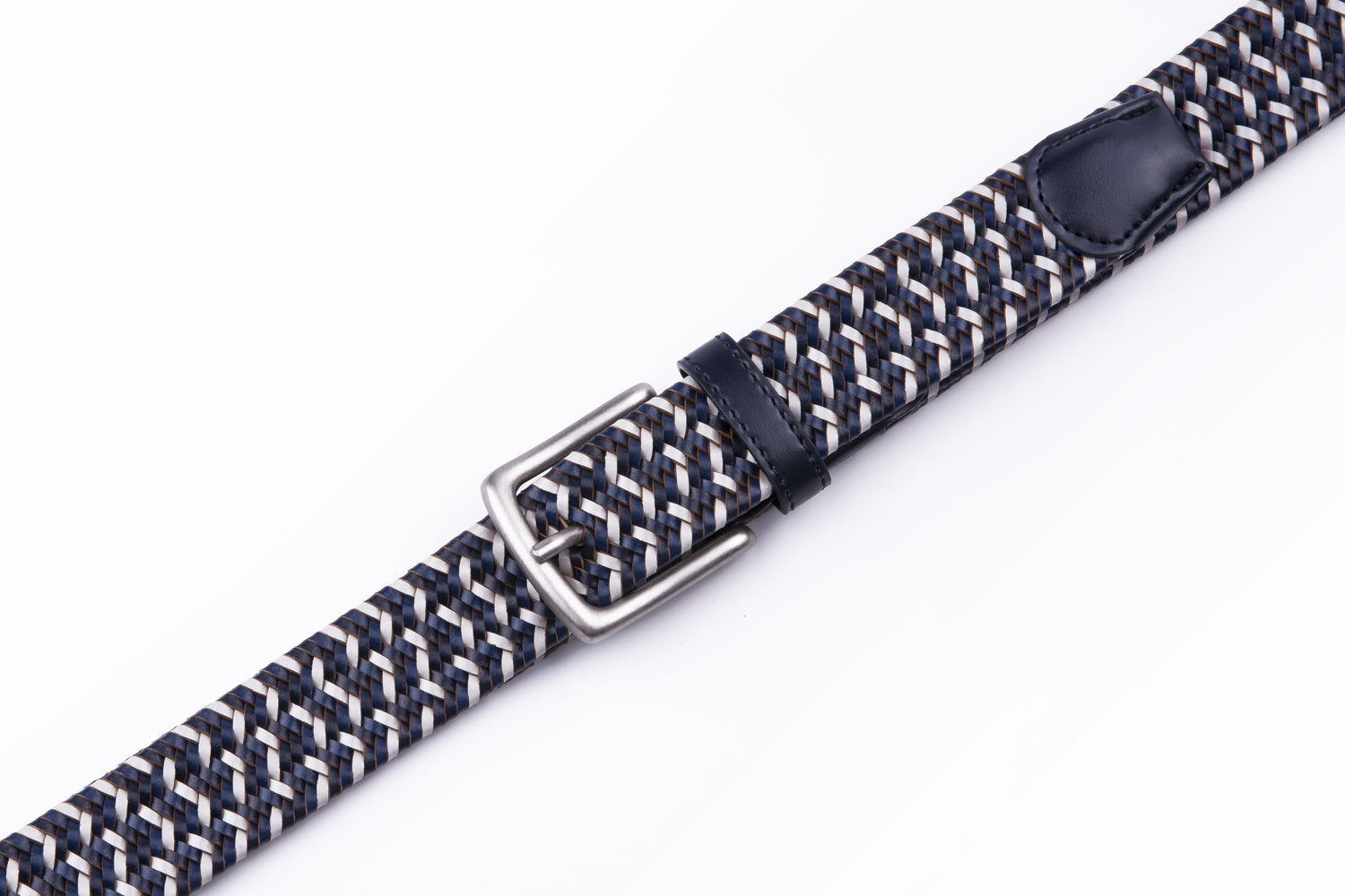 Black Woven Leather Trim Single Prong Buckle Men's Belt