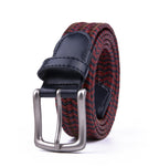 Black Woven Leather Trim Single Prong Buckle Men's Belt