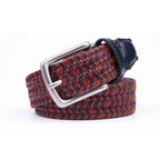 Black Woven Leather Trim Single Prong Buckle Men's Belt