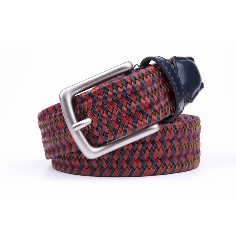 Black Woven Leather Trim Single Prong Buckle Men's Belt