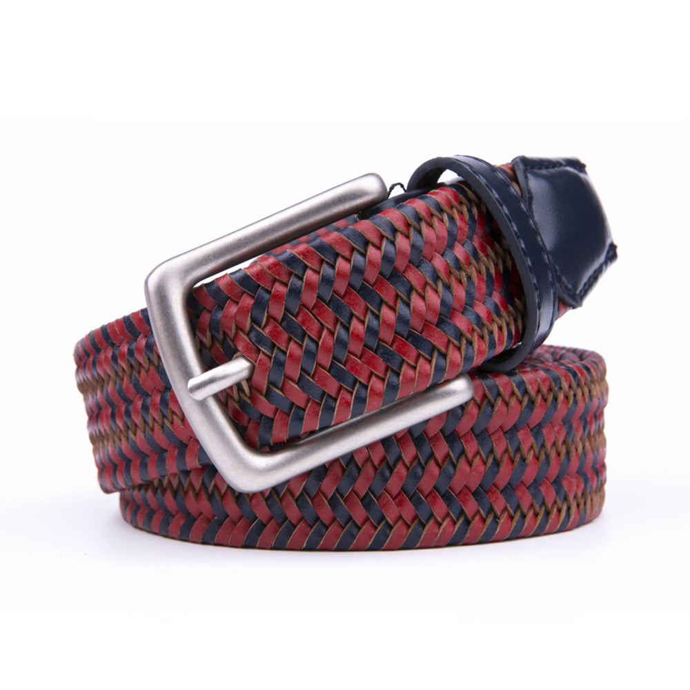 Woven Leather Trim Single Prong Buckle Men's Belt