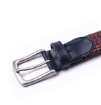 Black Woven Leather Trim Single Prong Buckle Men's Belt