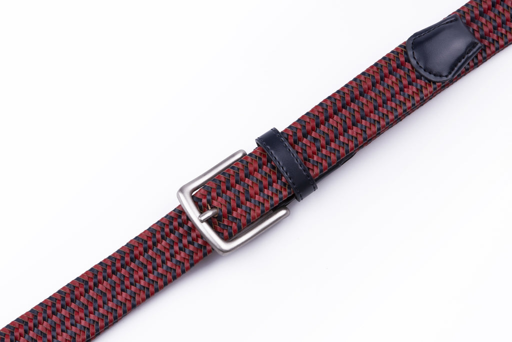 Black Woven Leather Trim Single Prong Buckle Men's Belt