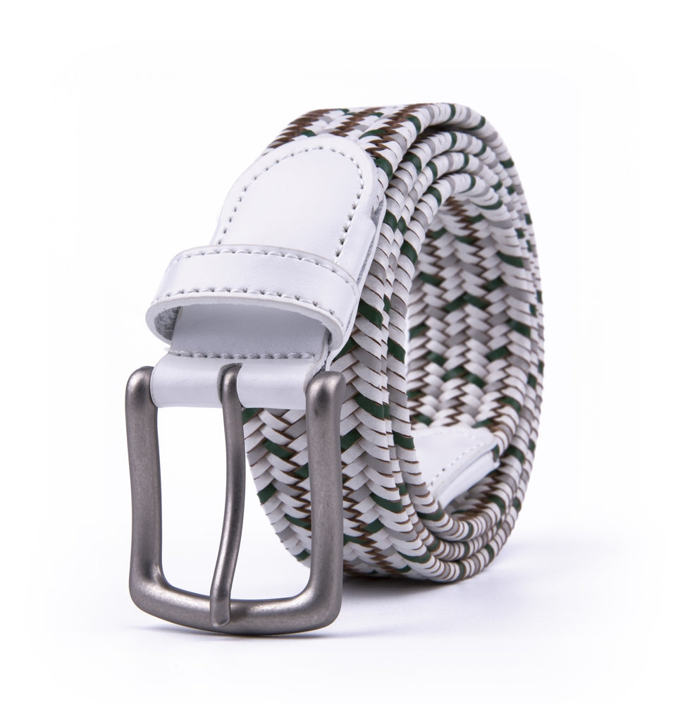 Black Woven Leather Trim Single Prong Buckle Men's Belt