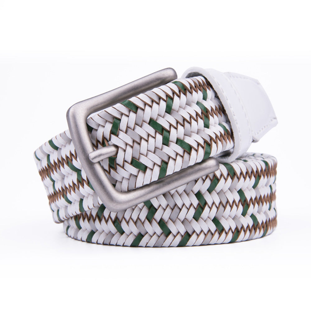 Woven Leather Trim Single Prong Buckle Men's Belt