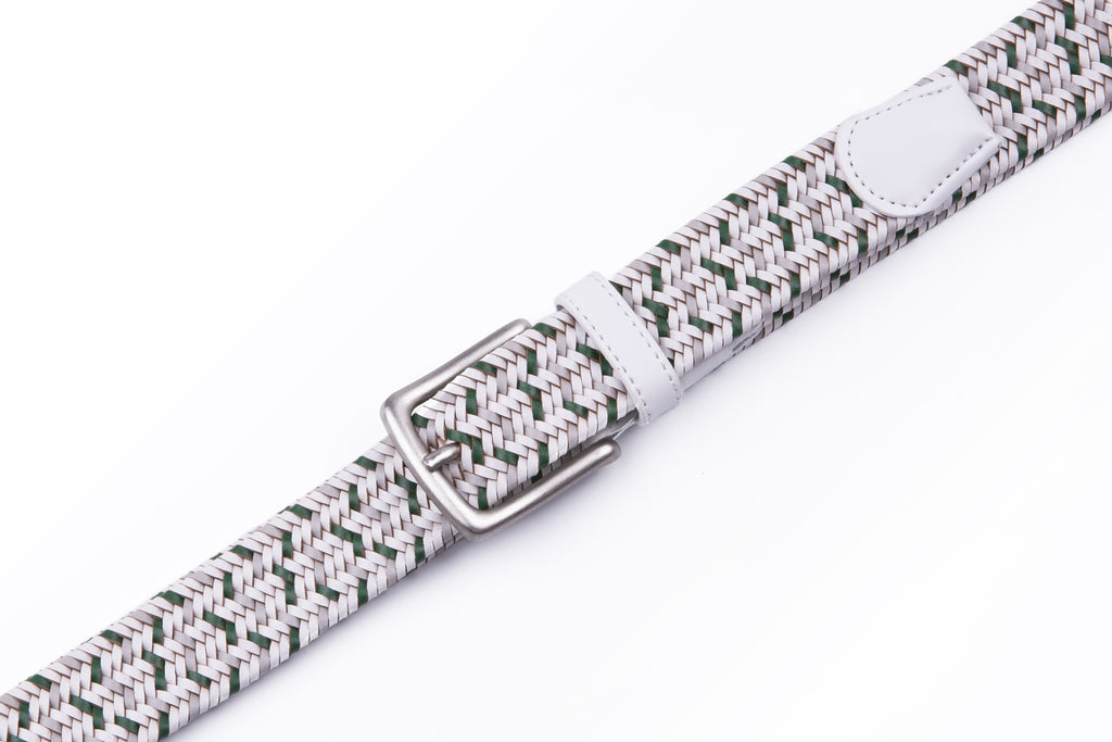 Black Woven Leather Trim Single Prong Buckle Men's Belt