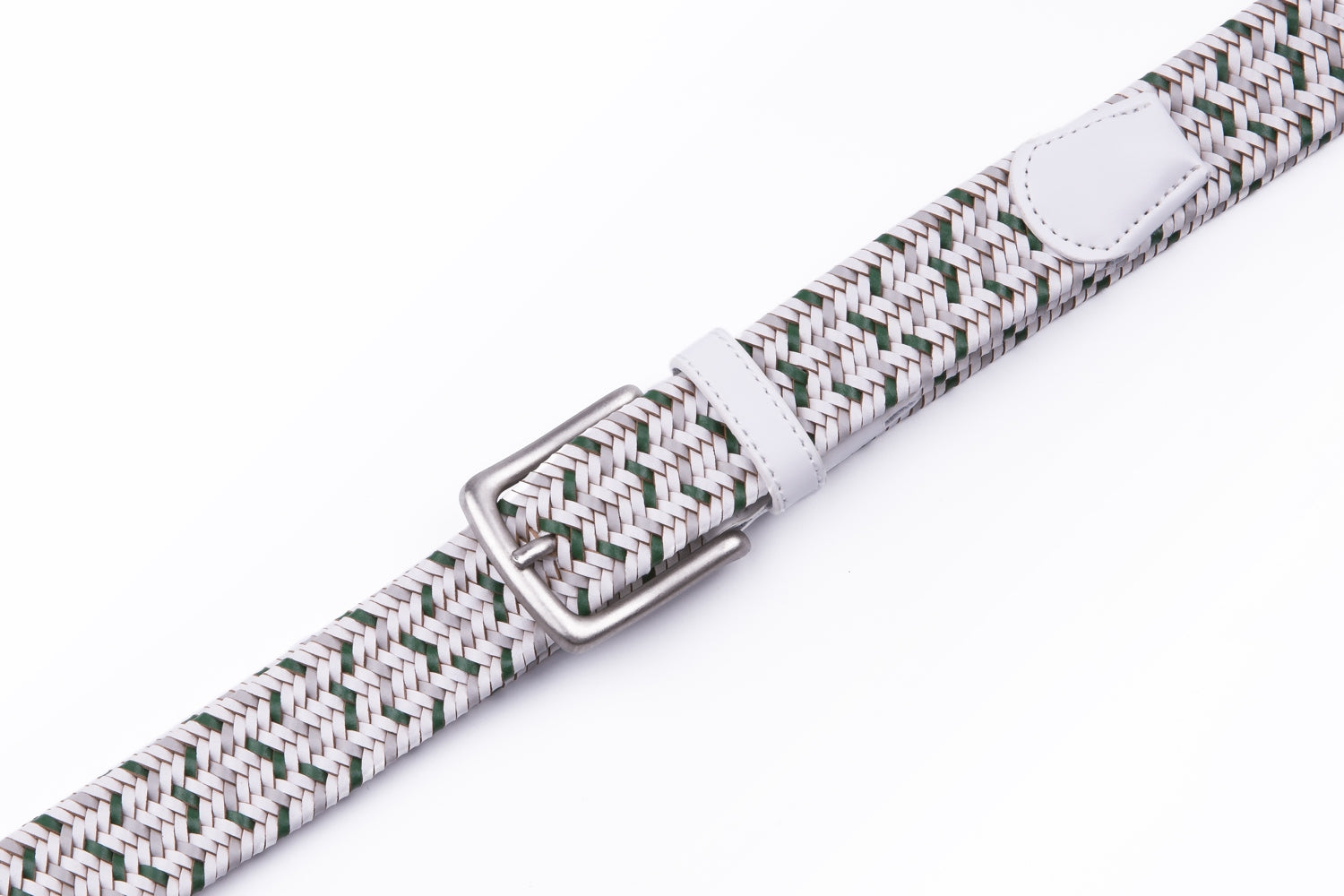 Black Woven Leather Trim Single Prong Buckle Men's Belt