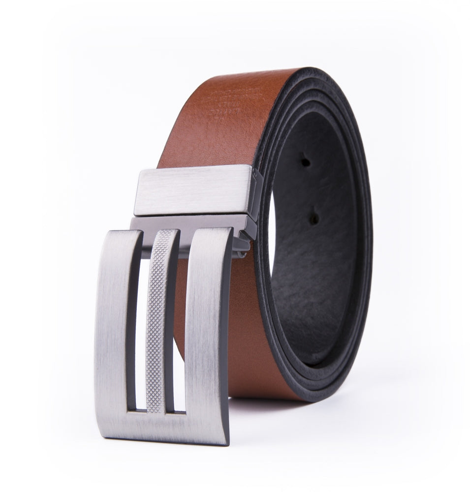 Reversible Color-Changing Anti-Slip Particle Plate Buckle Italian Genuine Leather Men's Belt